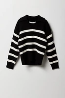 Girls Striped Knit Collared Sweater