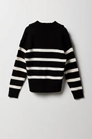 Girls Striped Knit Collared Sweater