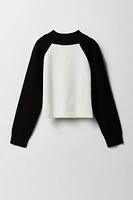 Girls Jacquard Knit Colourblock Quarter Zip Sweater