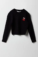 Girls Cable Knit Embroidered Sweater