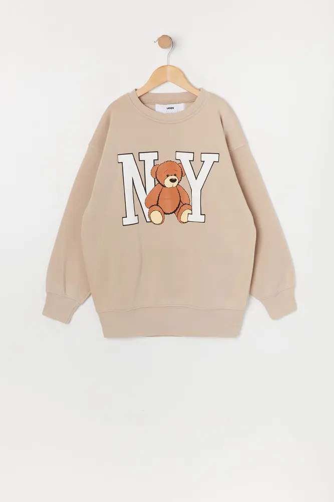 Urban Kids Girls NY Teddy Graphic Oversized Sweater