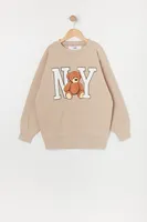 Girls NY Teddy Graphic Oversized Sweater