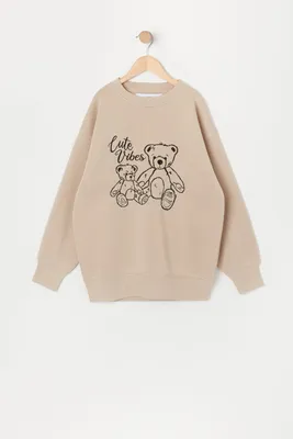 Girls Cute Vibes Embroidered Oversized Sweatshirt