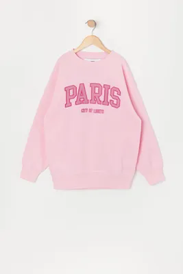 Girls Paris Twill Embroidered Oversized Sweatshirt