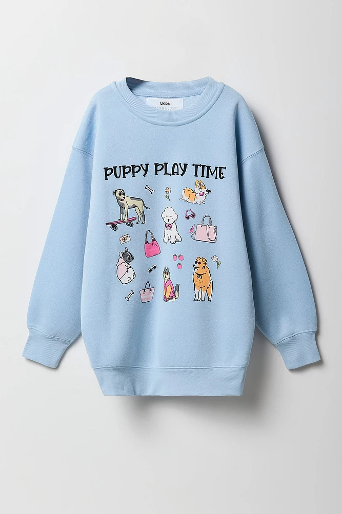 Girls Oversized Graphic Fleece Sweatshirt