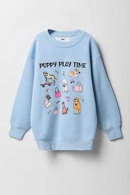 Girls Oversized Graphic Fleece Sweatshirt