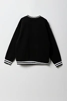 Girls Oversized Chenille Embroidered Fleece V-Neck Sweatshirt