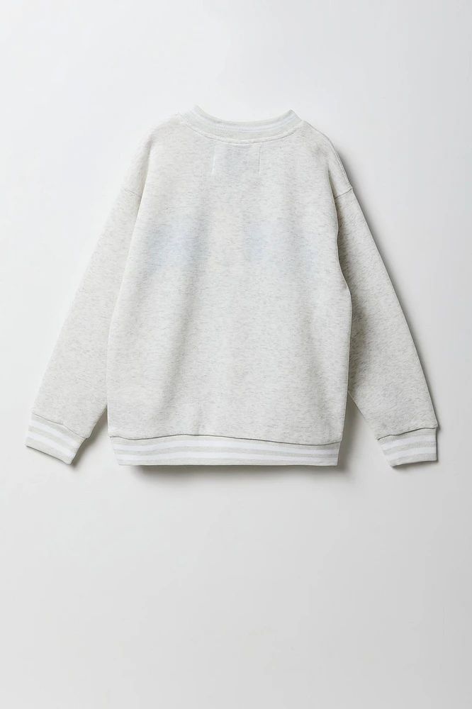 Girls Oversized Chenille Embroidered Fleece V-Neck Sweatshirt