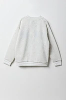 Girls Oversized Chenille Embroidered Fleece V-Neck Sweatshirt