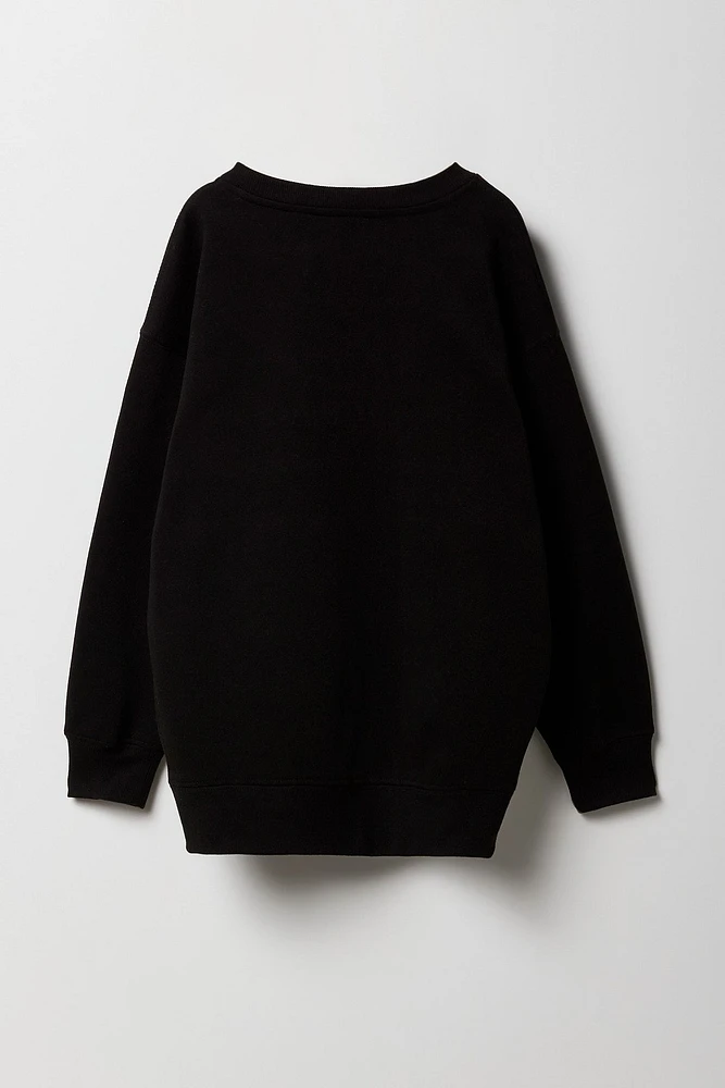 Girls Oversized City Embroidered Fleece Sweatshirt