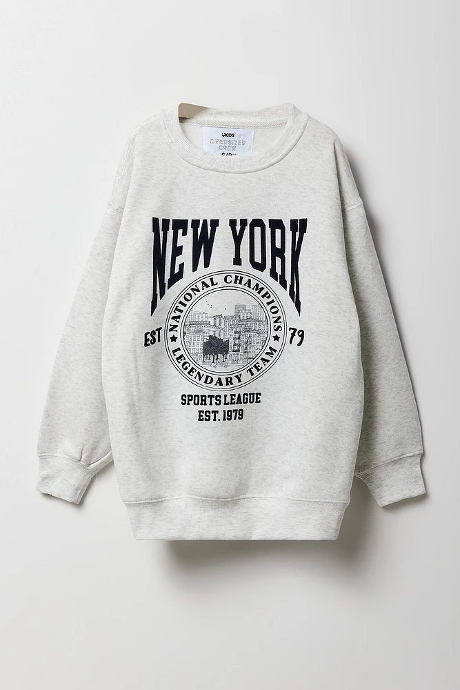 Girls Oversized City Embroidered Fleece Sweatshirt
