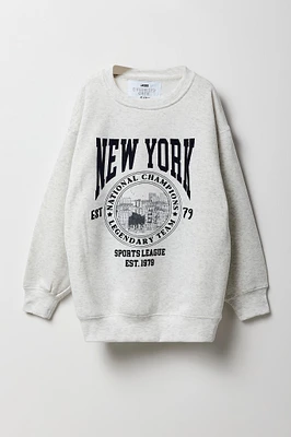Girls Oversized City Embroidered Fleece Sweatshirt