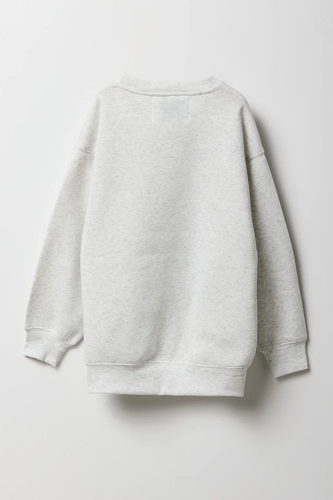 Girls Oversized City Embroidered Fleece Sweatshirt