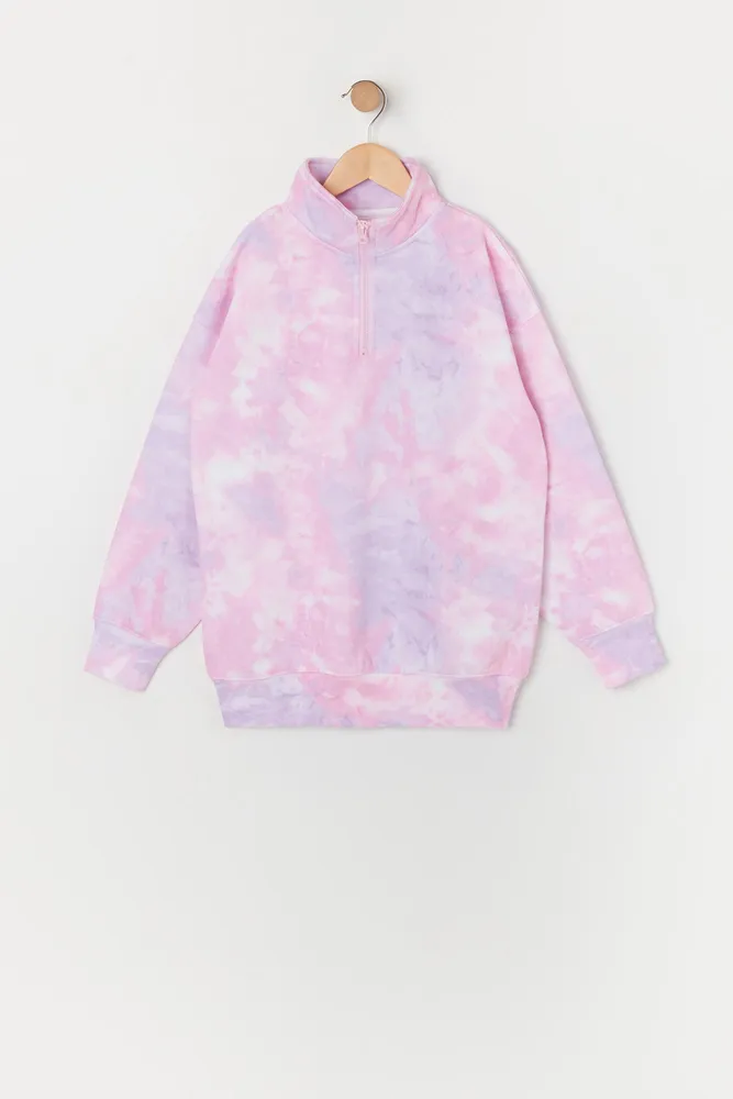 Urban Kids Girls Tie Dye Print Half Zip Fleece Sweatshirt