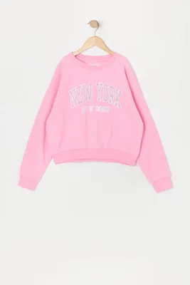 Girls NY City of Dreams Twill Embroidered Sweatshirt