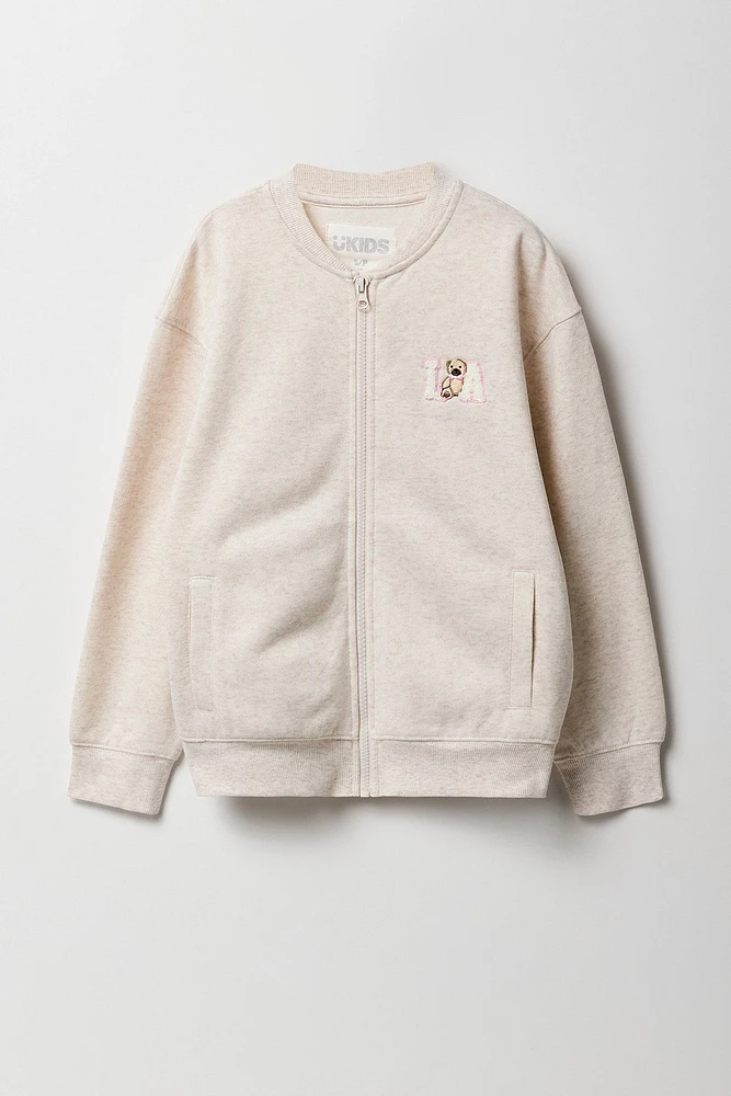 Blouson aviateur en molleton avec motif brodÃ© pour fille