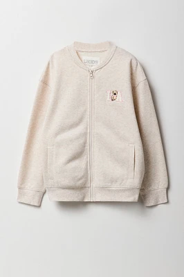 Blouson aviateur en molleton avec motif brodé pour fille