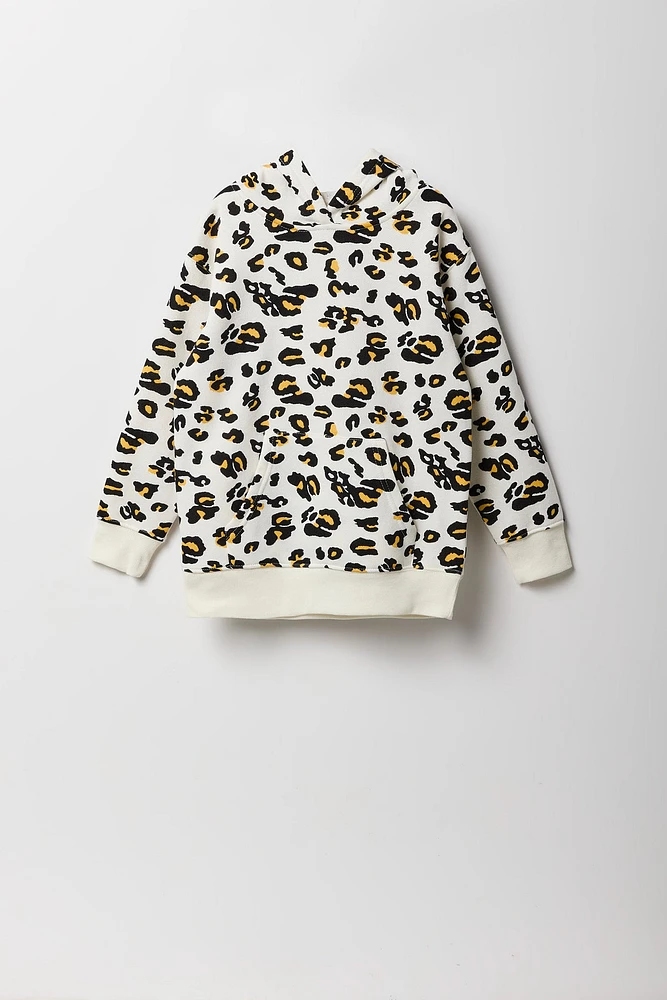 Girls Oversized Cheetah Print Fleece Hoodie