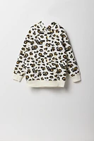 Girls Oversized Cheetah Print Fleece Hoodie