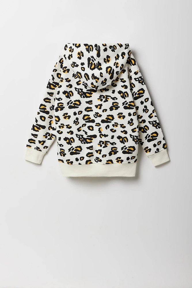 Girls Oversized Cheetah Print Fleece Hoodie