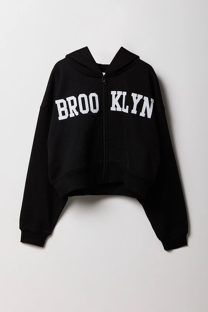 Girls Brooklyn Graphic Zip-Up Fleece Hoodie