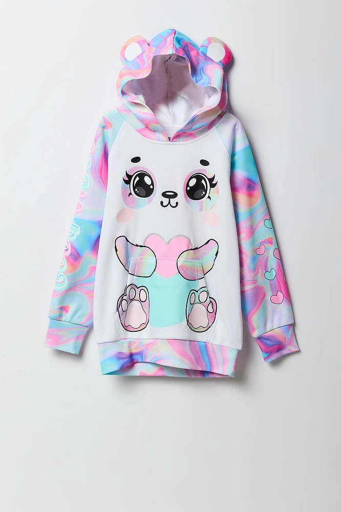 Girls Rainbow Swirl Bear Character Hoodie