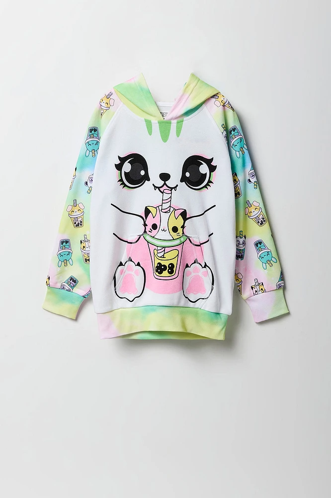 Girls Boba Cat Character Hoodie