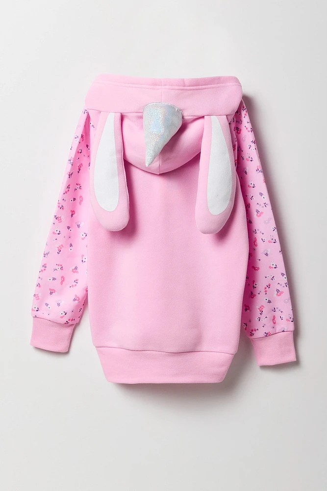 Girls Flower Bunny Character Hoodie