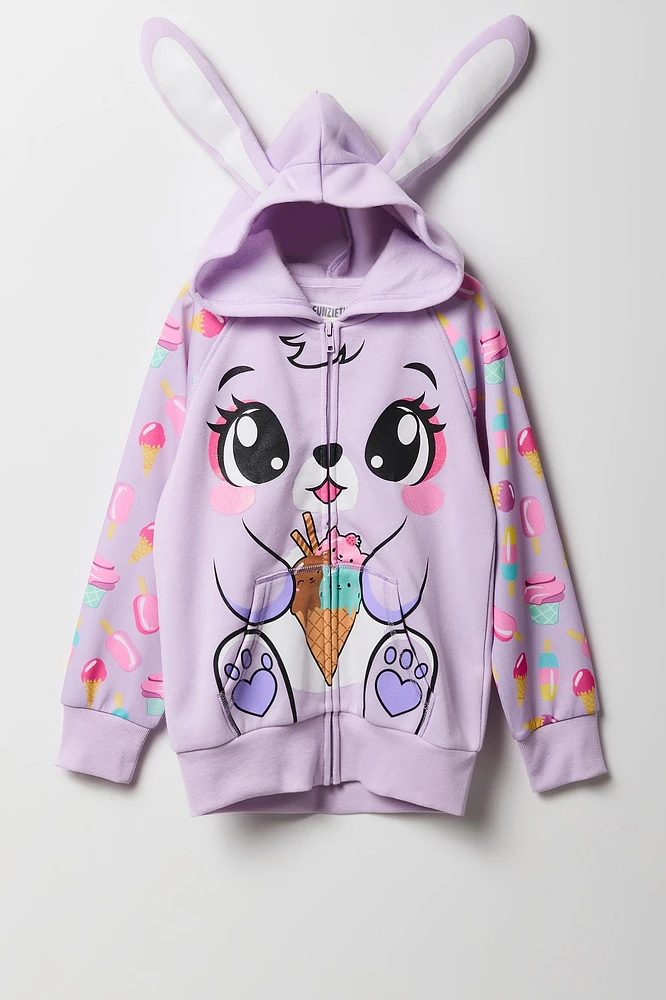 Girls Ice Cream Bunny Zip-Up Character Hoodie