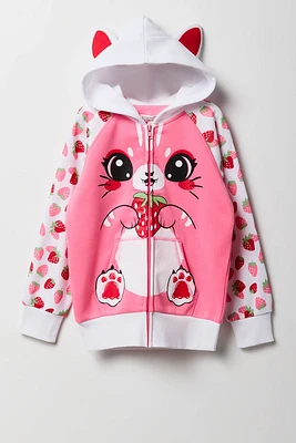 Girls Strawberry Kitty Zip-Up Character Hoodie