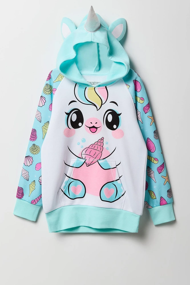 Haut à capuchon avec imprimé Seashell Unicorn pour fille