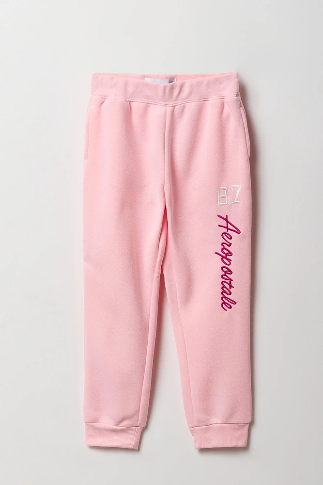 Jogger en molleton rose avec motif brodÃ© Aero pour fille