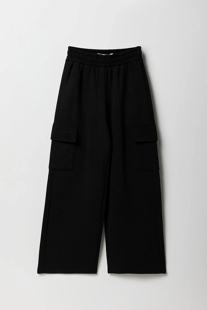 Girls Fleece Wide Leg Cargo Sweatpant