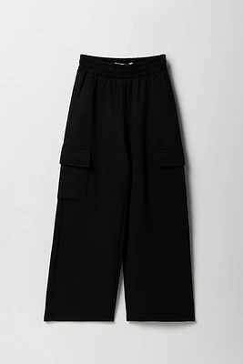 Girls Fleece Wide Leg Cargo Sweatpant