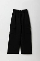 Girls Fleece Wide Leg Cargo Sweatpant