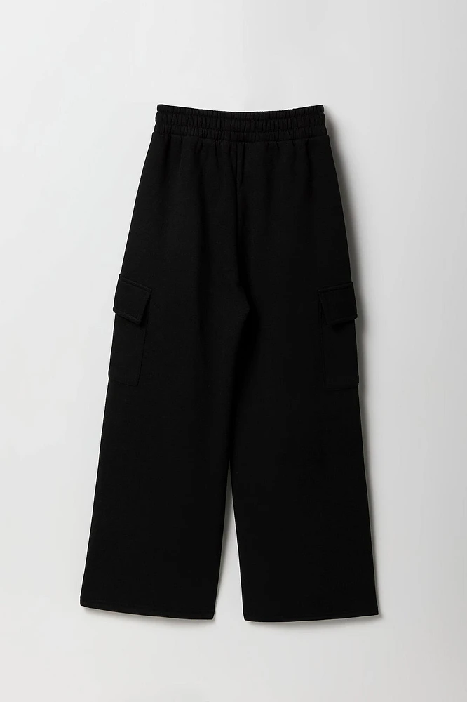 Girls Fleece Wide Leg Cargo Sweatpant