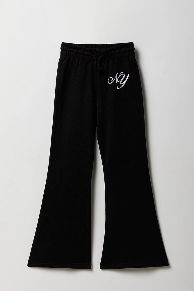 Girls Embroidered Fleece Flare Sweatpant