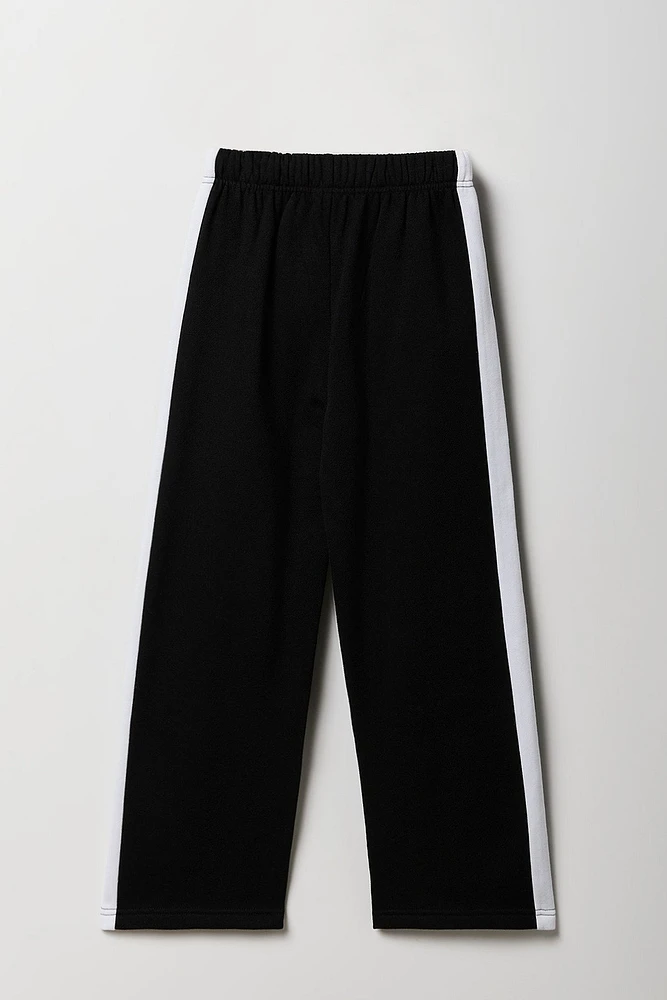 Girls Side Striped Wide Leg Fleece Sweatpant