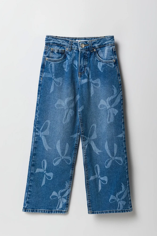 Girls Bow Print Wide Leg Jean