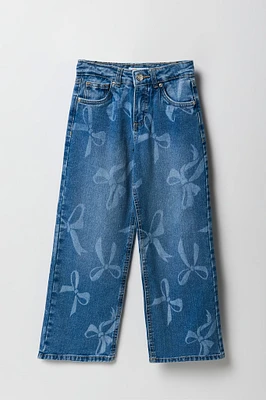 Girls Bow Print Wide Leg Jean