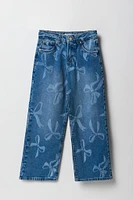 Girls Bow Print Wide Leg Jean