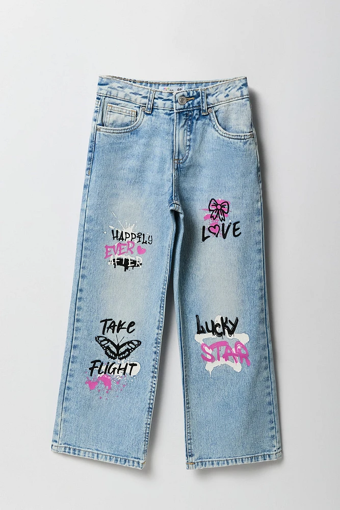 Girls Graffiti Rhinestone Wide Leg Jean