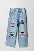 Girls Graffiti Rhinestone Wide Leg Jean