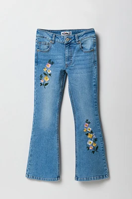 Jean Ã  jambe Ã©vasÃ©e avec motif brodÃ© Fleur pour fille