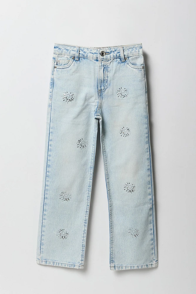 Girls Rhinestone Straight Leg Jean