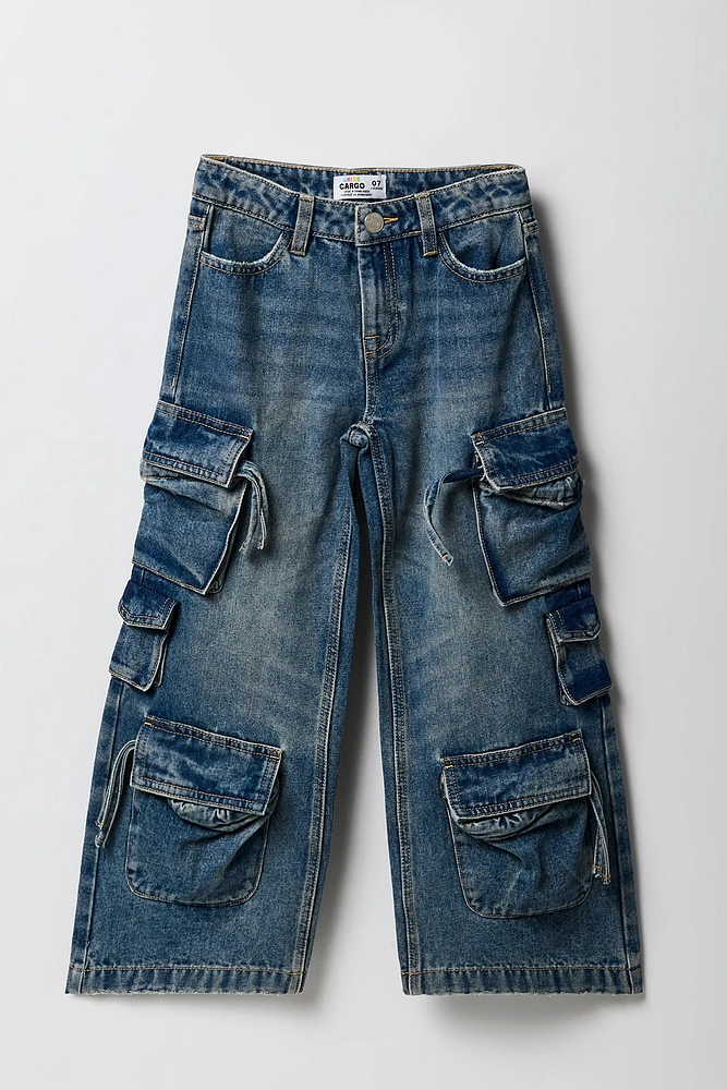 Jean cargo Ã  jambe large avec poches multiples pour fille