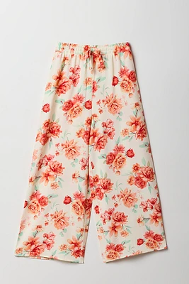 Pantalon fluide à jambe large fleuri pour fille
