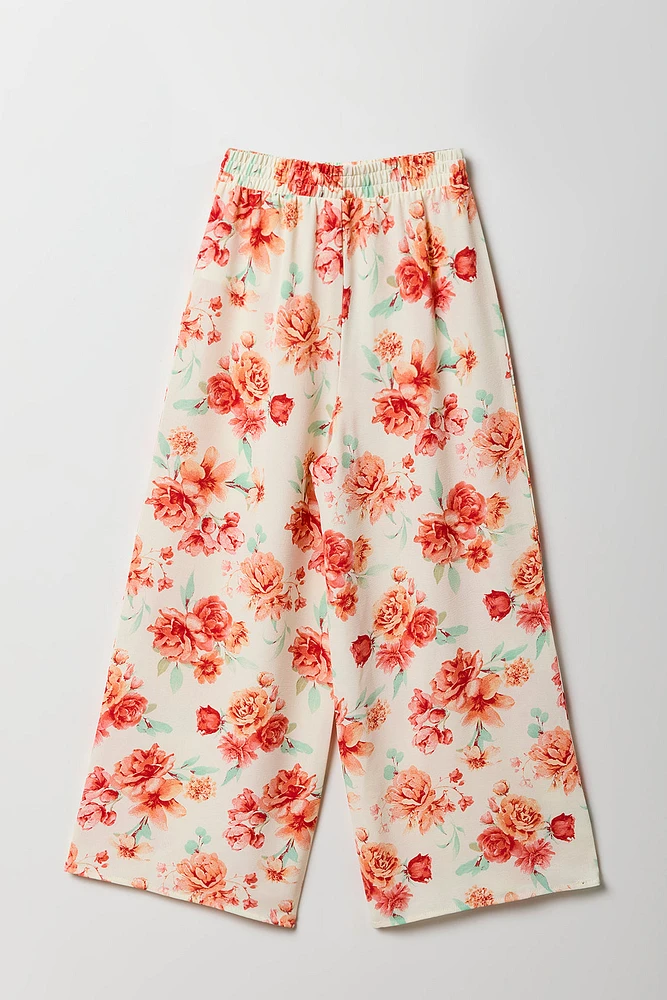 Pantalon fluide à jambe large fleuri pour fille