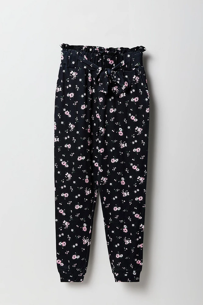 Girls Printed Soft Paperbag Jogger