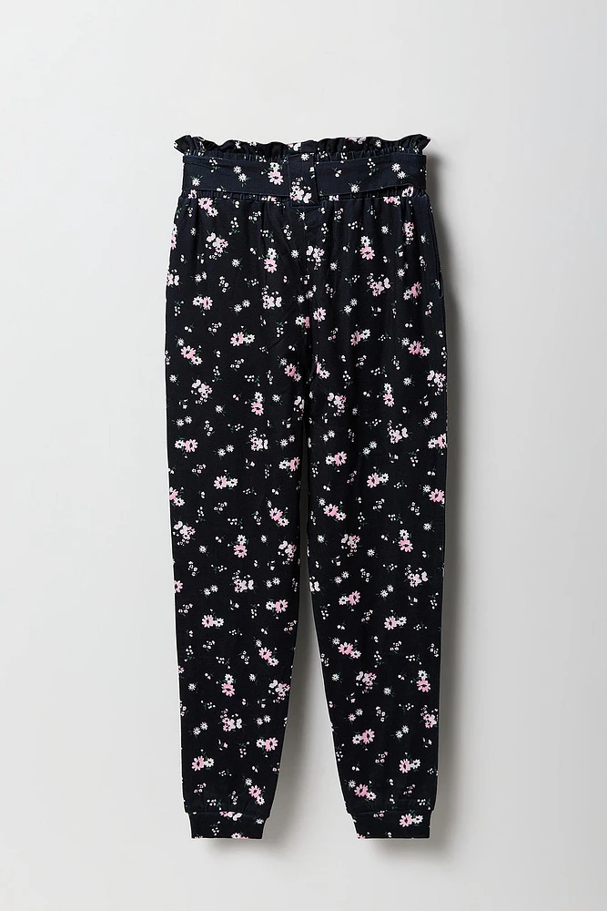 Girls Printed Soft Paperbag Jogger